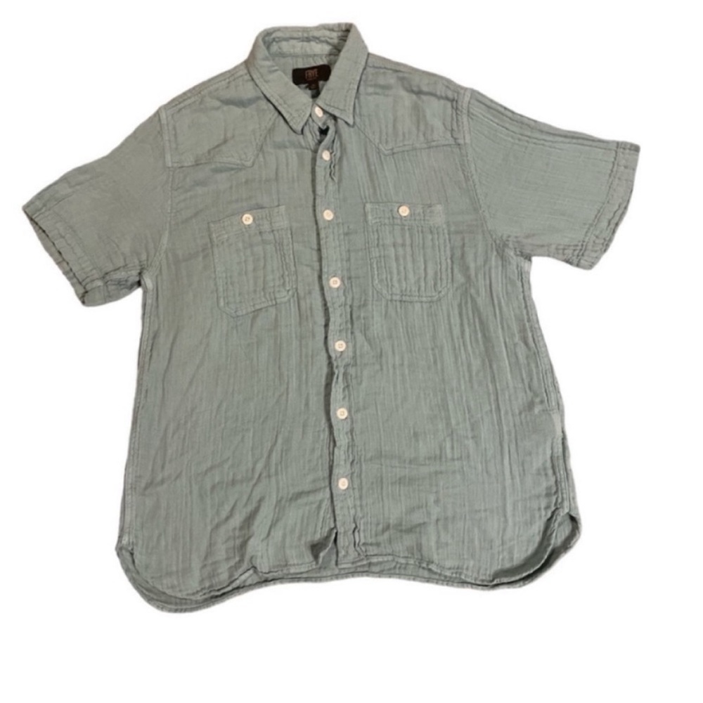 Frye Short Sleeve Button Down Blue‎ Green and White Size Medium